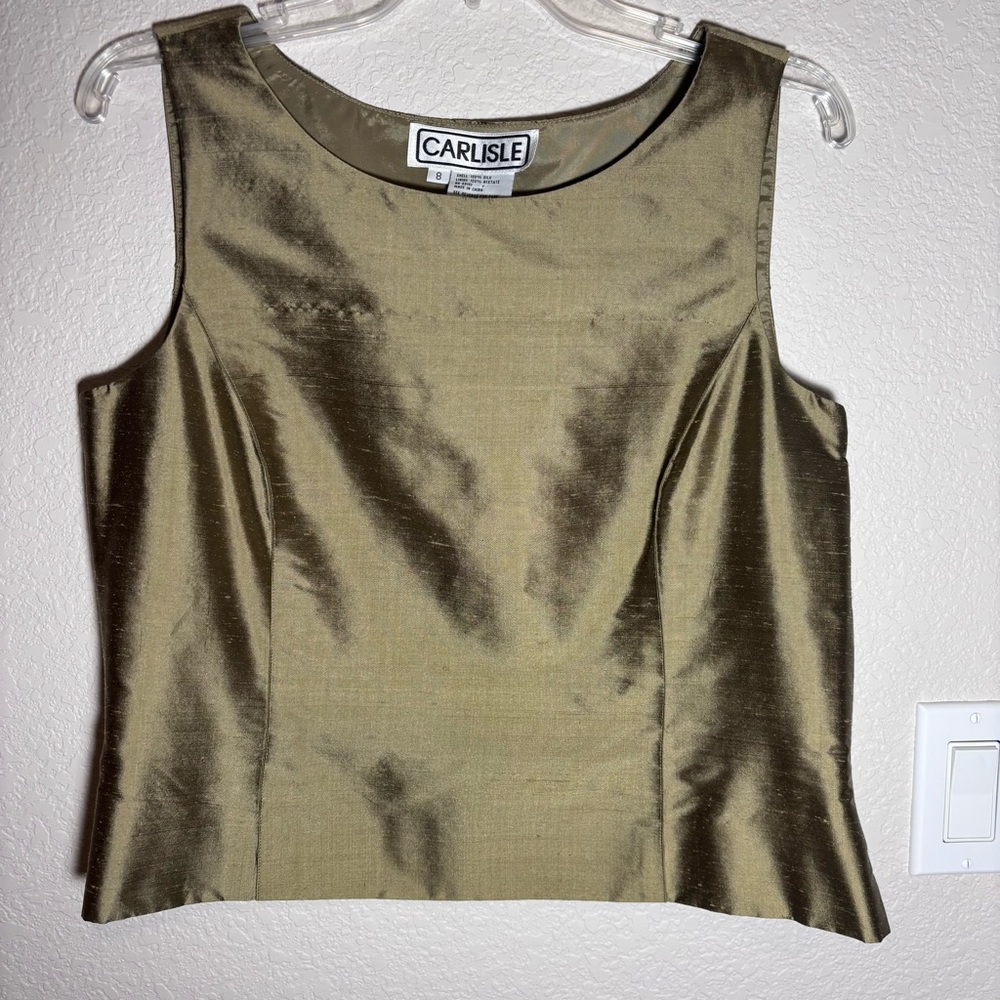 Vintage Carlisle Gold 100% Silk Crop‎ Tank Top And Matching Pencil Skirt  8 NWT